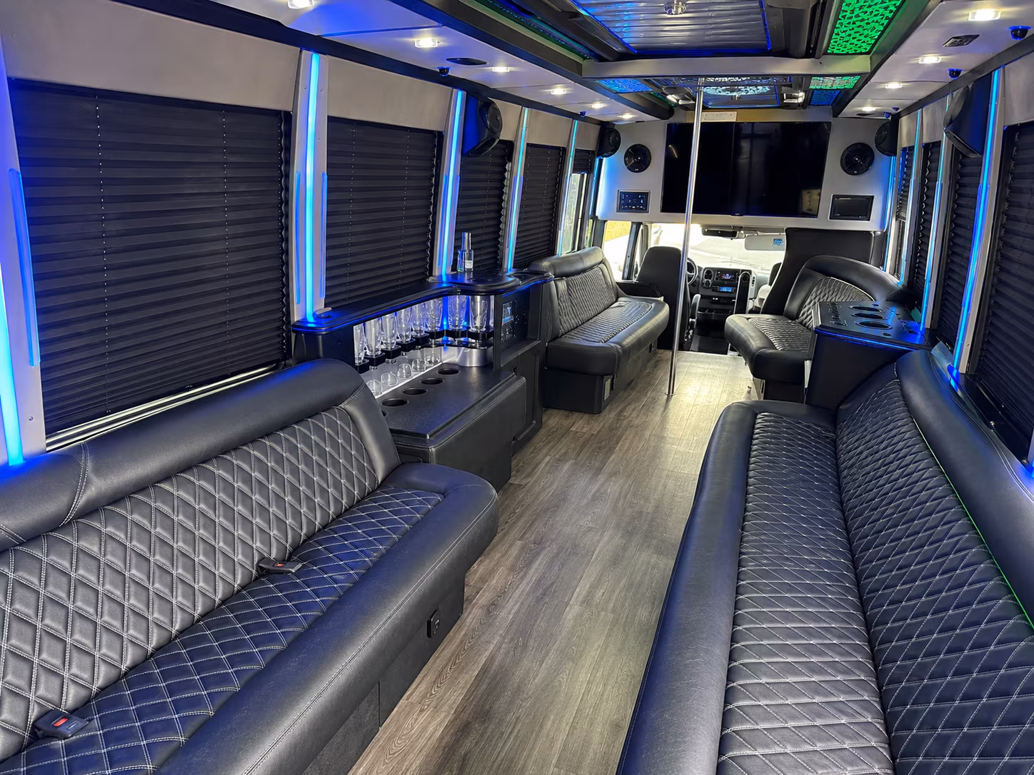 Passenger seating aboard a party bus rental serving Boynton Beach